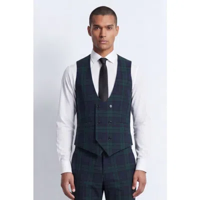 Twisted Tailor Ginger Tartan Waistcoat In Blue