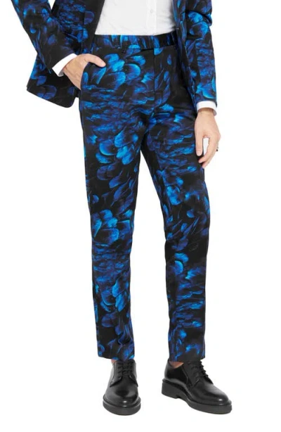 Twisted Tailor Heron Skinny Fit Blue Floral Stretch Cotton Trousers