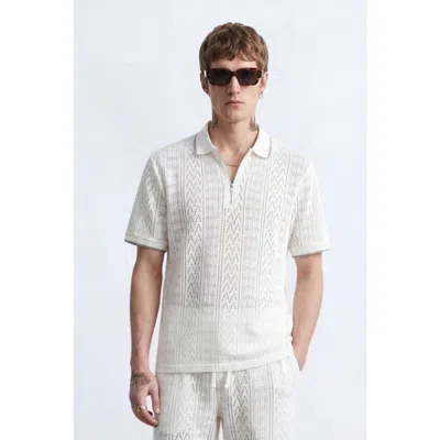 Twisted Tailor Oscar Tipped Crochet Cotton Polo Shirt In White