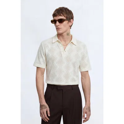 Twisted Tailor Otis Diamond Cotton Crochet Polo Shirt In Neutral