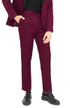 Twisted Tailor Papatya Slim Fit Flat Front Burgundy Jacquard Trousers In Burgundy
