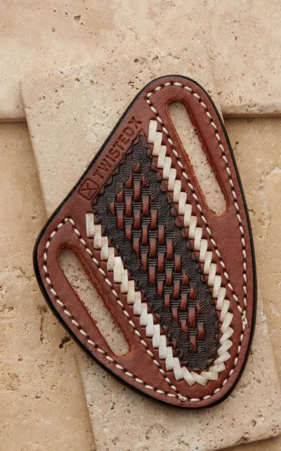 Twisted X Genuine Leather Chocolate Basket Weave With Ivory Lacing Pancake Sheath In Black