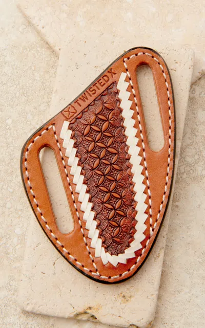 Twisted X Genuine Leather Pecan Basket Weave With Ivory Lacing Pancake Sheath In Brown