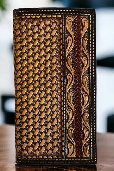 Twisted X Hand Tooled And Laced Bi Fold Wallet In Brown