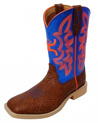 Twisted X Kids Square Toe Boot In Blue/orange In Multi
