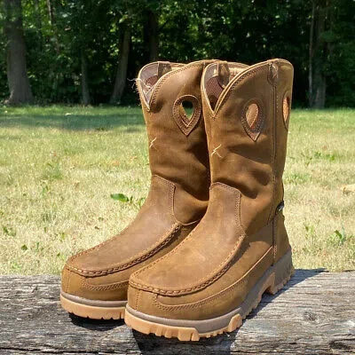 Pre-owned Twisted X Men's 11″ Nano Toe Work Boot With Cellstretch® In Distressed Saddle Mx In Brown