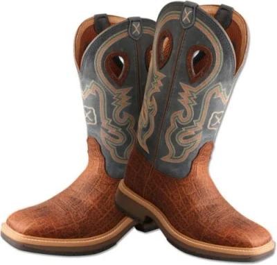 Pre-owned Twisted X Men's 12" Square Toe Horseman Boot - Casual Western Boots For Men In Distressed Saddle & Peacock