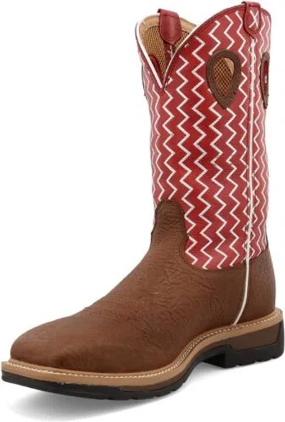 Pre-owned Twisted X Men's 12" Steel Toe Lite Western Work Boot In Distressed Saddle Shoulder & Cherry