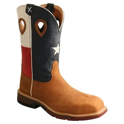Pre-owned Twisted X Men's 12" Texas Flag Nano Comp Safety Toe Work Boots Mxbn004 In Brown