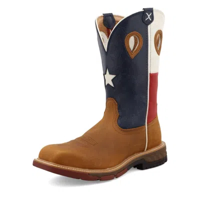 Twisted X Men's 12" Western Work Boot In Light Brown / Texas Flag In Multi