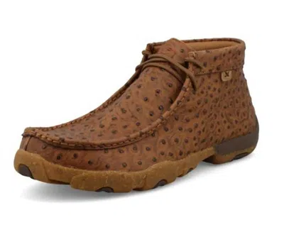 Twisted X Men's Allover Ostrich Print Driving Moc Shoes In Cognac In Brown