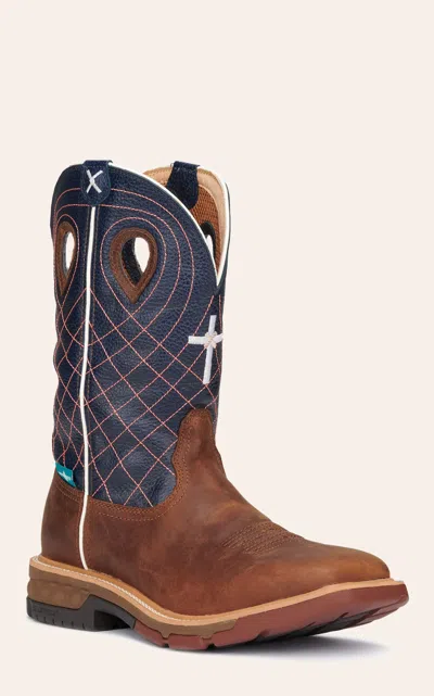 TWISTED X MEN'S BROWN AND NAVY WITH CROSS EMBROIDERY CELLSTRETCH SQUARE TOE WORK BOOT