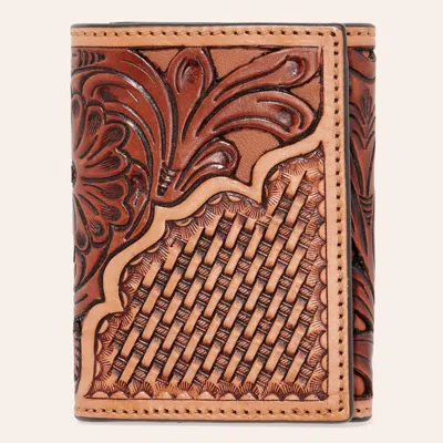 Twisted X Men's Brown Basket Weave Oak Leaf Tooled Trifold Wallet