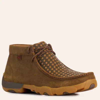 Twisted X Men's Brown Basketweave Moc Toe Chukka Driving Shoes In Multi