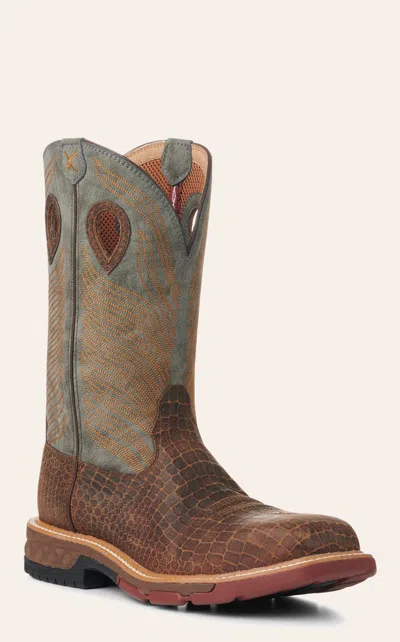Twisted X Men's Brown Caiman Print Foot And Gray Cellstretch Wide Square Composite Toe Work Boots In Multi