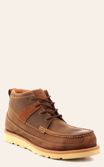 Twisted X Men's Brown Oiled Saddle Crepe Wedge Steel Toe Lace Up Casual Work Shoe