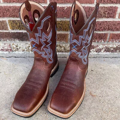 Pre-owned Twisted X Men's Brown Pebbled Blue Steel Toe Cowboy Boot Mlcs003