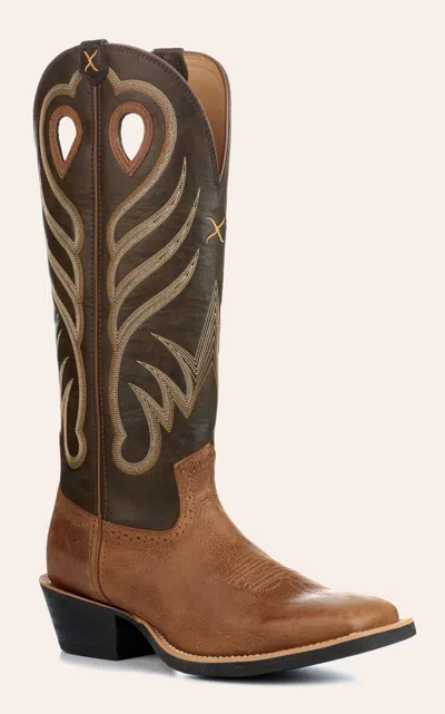Twisted X Men's Burnt Olive And Buff Tan Wide Square Toe Buckaroo Cowboy Boots In Brown