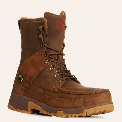 Twisted X Men's Distressed Saddle Brown Cellstretch Metguard Round Composite Moc Toe Lace Up Work Boot