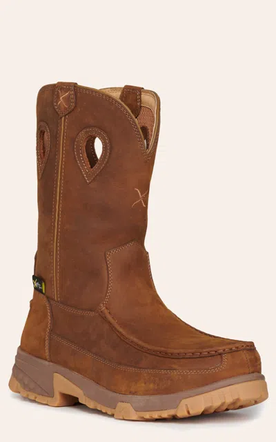 Twisted X Men's Distressed Saddle Brown Cellstretch Metguard Round Nano Composite Toe Work Boot