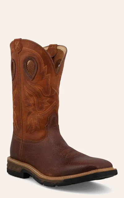 Twisted X Men's Ginger And Rust Cellstretch Leather Wide Square Toe Work Boots In Brown