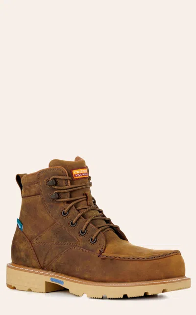 Twisted X Men's Golden Tan Cellstretch Waterproof Round Nano Composite Toe 6" Lace Up Work Boots In Brown