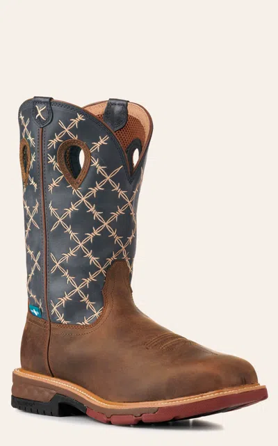 Twisted X Men's Hazel Brown And Navy Barbed Wire Cellstretch Metguard Square Nano Composite Toe Work Boots