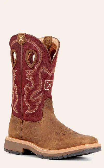 Twisted X Men's Horseman Brown And Burgundy Wide Square Toe Work Boots