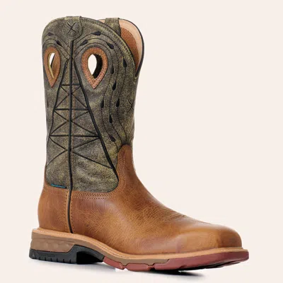 Twisted X Men's Lion & Dark Olive Waterproof Wide Square Composite Toe Work Boots In Brown