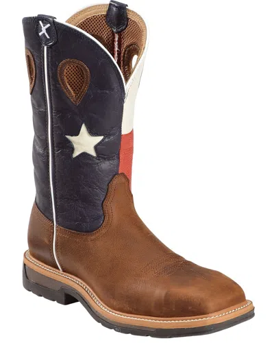 Pre-owned Twisted X Men's Lite Texas Flag Pull On Work Boot - Steel Toe - Mlcs007 In Brown