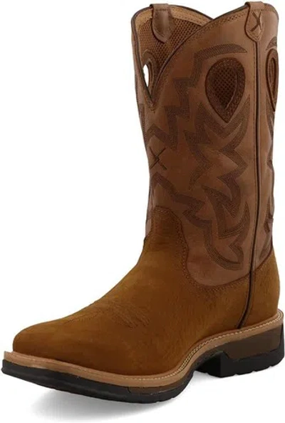Pre-owned Twisted X Men's Lite Western Work Boot Broad Square Toe - Mlcww05 In Dark Brown & Tan