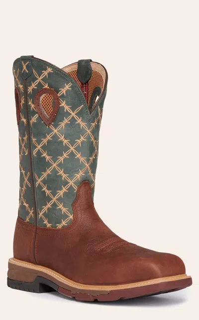 Twisted X Men's Mocha And Slate With Barbwire Embroidery Cellstretch Square Nano Composite Toe Work Boot In Multi
