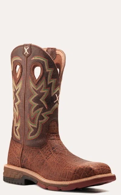 Twisted X Men's Nano Tan Elephant Print With Cellstretch Wide Square Steel Toe Work Boot In Multi