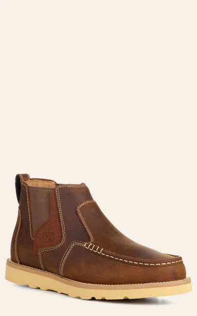 Twisted X Men's Oiled Saddle Brown Moc Toe Chelsea Wedge Boot