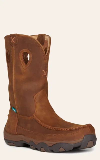 Twisted X Men's Oiled Saddle Brown Round Composite Moc Toe Hiker Work Boots In Multi