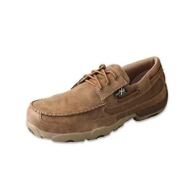 Pre-owned Twisted X Men's Steel Toe Boat Shoe - Driving Handcrafted With Metguard S... In Brown