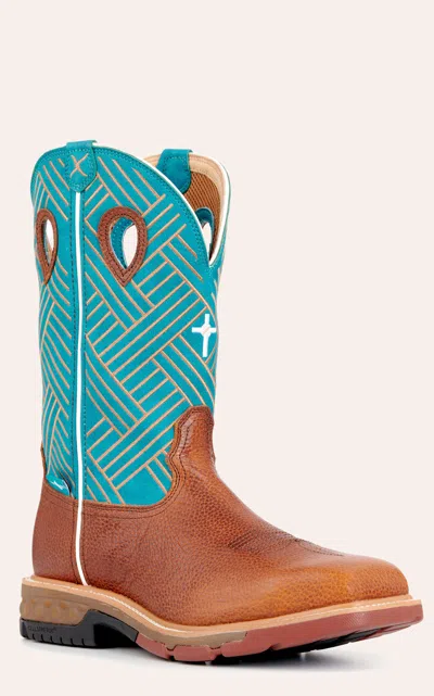 Twisted X Men's Tango Tobacco And Turquoise Cellstretch Wide Square Steel Toe Work Boot In Blue