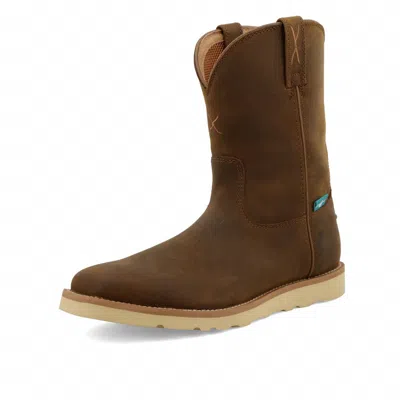 Twisted X Men's Work Pull On Wedge Sole Boot In Distressed Brown