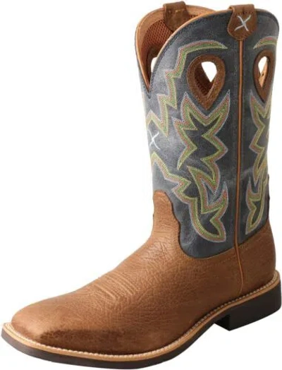 Pre-owned Twisted X Mens 12" Top Hand Boots In Peanut Distressed/navy