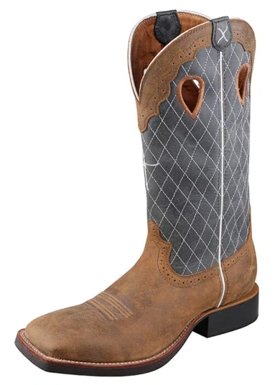Pre-owned Twisted X Mens Ruff Stock Boots Bomber Brown/blue Mrs0027 Reg & Wide Sizes In Brown Blue