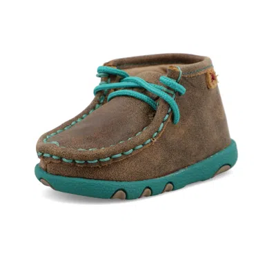 Twisted X Kids' Toddler Full-grain Leather Moc Shoe In Bomber & Turquoise In Brown