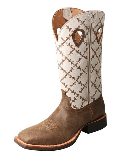Pre-owned Twisted X Western Boots Mens Ruff Stock Stitching Bomber White Mrs0056 In Brown