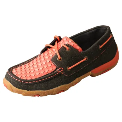 Twisted X Women's Boat Shoe Driving Moccasin In Woven Coral In Multi