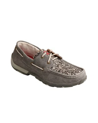 Twisted X Women's Driving Moc Boat Shoe In Grey In Gray
