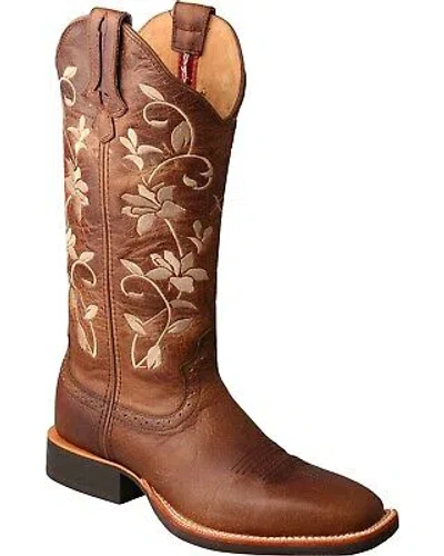 Pre-owned Twisted X Women's Floral Ruff Stock Western Performance Boot - Square Toe Brown