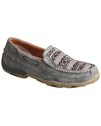 Twisted X Women's Slip On Driving Moccasins In Black And Grey Aztec In Gray