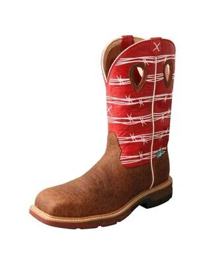 Pre-owned Twisted X Work Boots Mens 12" Nano Toe Distressed Saddle Ruby Mxbnw01