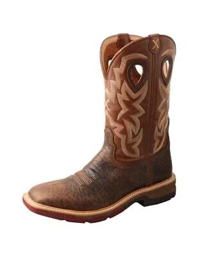 Pre-owned Twisted X Work Boots Mens 12" Wp Wide Square Smokey Brown Mxbw002 In Smokey Chocolate