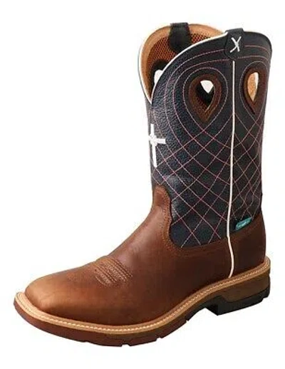 Pre-owned Twisted X Work Boots Mens Cross Wp Alloy Toe Mocha Navy Mxbaw01