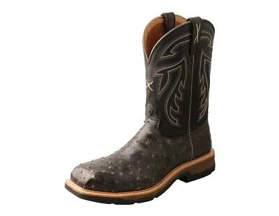 Pre-owned Twisted X Work Boots Mens Leather Pull On Ostrich Black Mxbn007